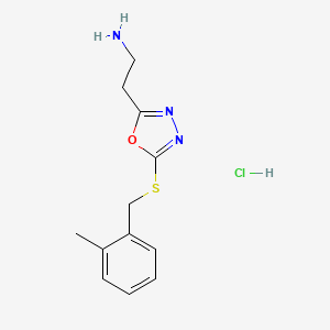 molecular formula C12H16ClN3OS B7754596 2-(5-{[(2-Methylphenyl)methyl]sulfanyl}-1,3,4-oxadiazol-2-yl)ethan-1-amine hydrochloride 