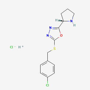 molecular formula C13H15Cl2N3OS B7754612 2-[(4-chlorophenyl)methylsulfanyl]-5-[(2S)-pyrrolidin-2-yl]-1,3,4-oxadiazole;hydron;chloride 