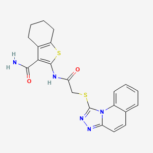 molecular formula C21H19N5O2S2 B7754627 2-{[([1,2,4]Triazolo[4,3-a]quinolin-1-ylthio)acetyl]amino}-4,5,6,7-tetrahydro-1-benzothiophene-3-carboxamide 