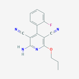molecular formula C16H13FN4O B7754736 2-Amino-4-(2-fluoro-phenyl)-6-propoxy-pyridine-3,5-dicarbonitrile 