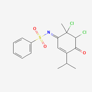 molecular formula C16H17Cl2NO3S B7754812 (NE)-N-(5,6-dichloro-6-methyl-4-oxo-3-propan-2-ylcyclohex-2-en-1-ylidene)benzenesulfonamide 