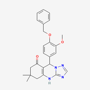 molecular formula C25H26N4O3 B7754921 9-[4-(benzyloxy)-3-methoxyphenyl]-6,6-dimethyl-5,6,7,9-tetrahydro[1,2,4]triazolo[5,1-b]quinazolin-8(4H)-one 