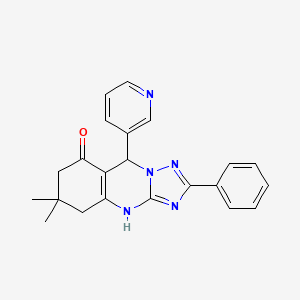 molecular formula C22H21N5O B7754934 6,6-dimethyl-2-phenyl-9-(pyridin-3-yl)-5,6,7,9-tetrahydro[1,2,4]triazolo[5,1-b]quinazolin-8(4H)-one 