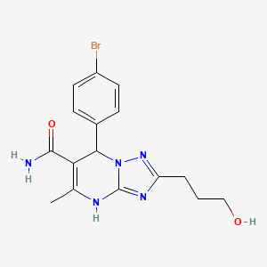 molecular formula C16H18BrN5O2 B7755228 7-(4-Bromophenyl)-2-(3-hydroxypropyl)-5-methyl-4,7-dihydro[1,2,4]triazolo[1,5-a]pyrimidine-6-carboxamide 