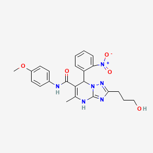 molecular formula C23H24N6O5 B7755283 2-(3-hydroxypropyl)-N-(4-methoxyphenyl)-5-methyl-7-(2-nitrophenyl)-4,7-dihydro-[1,2,4]triazolo[1,5-a]pyrimidine-6-carboxamide 