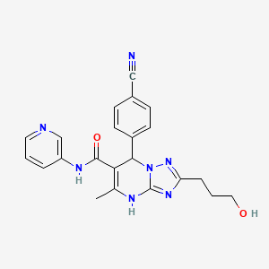 molecular formula C22H21N7O2 B7755425 7-(4-cyanophenyl)-2-(3-hydroxypropyl)-5-methyl-N-pyridin-3-yl-4,7-dihydro-[1,2,4]triazolo[1,5-a]pyrimidine-6-carboxamide 