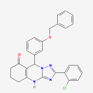 molecular formula C28H23ClN4O2 B7755439 2-(2-chlorophenyl)-9-(3-phenylmethoxyphenyl)-5,6,7,9-tetrahydro-4H-[1,2,4]triazolo[5,1-b]quinazolin-8-one 