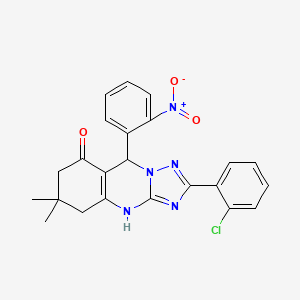 molecular formula C23H20ClN5O3 B7755456 2-(2-chlorophenyl)-6,6-dimethyl-9-(2-nitrophenyl)-5,6,7,9-tetrahydro[1,2,4]triazolo[5,1-b]quinazolin-8(4H)-one 