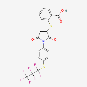 molecular formula C20H12F7NO4S2 B7755478 2-((2,5-Dioxo-1-(4-((perfluoropropyl)thio)phenyl)pyrrolidin-3-yl)thio)benzoic acid 