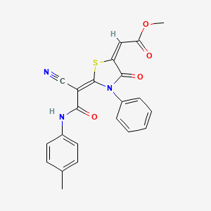 molecular formula C22H17N3O4S B7755488 methyl (2E)-2-[(2E)-2-[1-cyano-2-(4-methylanilino)-2-oxoethylidene]-4-oxo-3-phenyl-1,3-thiazolidin-5-ylidene]acetate 