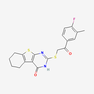 molecular formula C19H17FN2O2S2 B7755534 1-(4-Fluoro-3-methylphenyl)-2-[(4-hydroxy-5,6,7,8-tetrahydro[1]benzothieno[2,3-d]pyrimidin-2-yl)sulfanyl]ethanone 