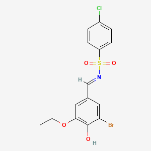 molecular formula C15H13BrClNO4S B7755583 N-[(E)-(3-bromo-5-ethoxy-4-hydroxyphenyl)methylidene]-4-chlorobenzenesulfonamide 