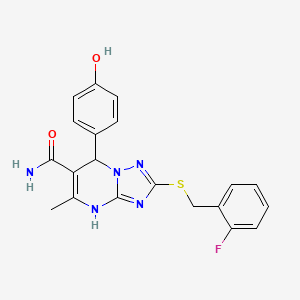 molecular formula C20H18FN5O2S B7755604 2-[(2-Fluorobenzyl)thio]-7-(4-hydroxyphenyl)-5-methyl-4,7-dihydro[1,2,4]triazolo[1,5-a]pyrimidine-6-carboxamide 