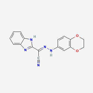 molecular formula C17H13N5O2 B7755957 (E)-N'-(2,3-dihydrobenzo[b][1,4]dioxin-6-yl)-1H-benzo[d]imidazole-2-carbohydrazonoyl cyanide 
