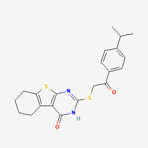molecular formula C21H22N2O2S2 B7755994 2-[(4-Hydroxy-5,6,7,8-tetrahydro[1]benzothieno[2,3-d]pyrimidin-2-yl)sulfanyl]-1-[4-(propan-2-yl)phenyl]ethanone 