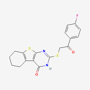 molecular formula C18H15FN2O2S2 B7756006 1-(4-Fluorophenyl)-2-[(4-hydroxy-5,6,7,8-tetrahydro[1]benzothieno[2,3-d]pyrimidin-2-yl)sulfanyl]ethanone 