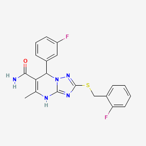 molecular formula C20H17F2N5OS B7756040 2-[(2-Fluorobenzyl)thio]-7-(3-fluorophenyl)-5-methyl-4,7-dihydro[1,2,4]triazolo[1,5-a]pyrimidine-6-carboxamide 