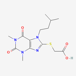 molecular formula C14H20N4O4S B7756051 2-[1,3-Dimethyl-7-(3-methylbutyl)-2,6-dioxopurin-8-yl]sulfanylacetic acid 