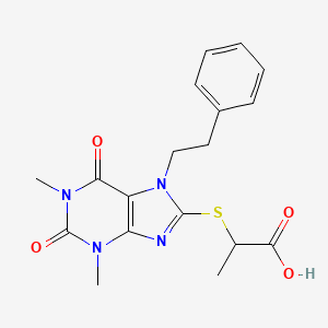 molecular formula C18H20N4O4S B7756067 2-[1,3-Dimethyl-2,6-dioxo-7-(2-phenylethyl)purin-8-yl]sulfanylpropanoic acid 