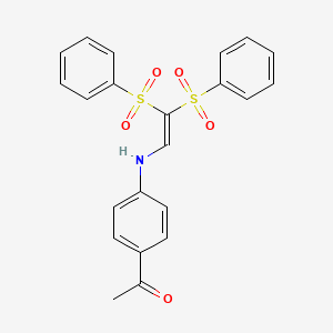 molecular formula C22H19NO5S2 B7756094 1-(4-((2,2-Bis(phenylsulfonyl)vinyl)amino)phenyl)ethanone 