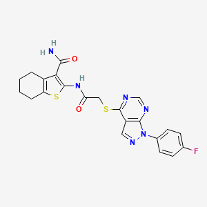 molecular formula C22H19FN6O2S2 B7756104 2-[[2-[1-(4-Fluorophenyl)pyrazolo[3,4-d]pyrimidin-4-yl]sulfanylacetyl]amino]-4,5,6,7-tetrahydro-1-benzothiophene-3-carboxamide 
