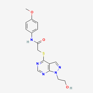 molecular formula C16H17N5O3S B7756122 2-[1-(2-hydroxyethyl)pyrazolo[3,4-d]pyrimidin-4-yl]sulfanyl-N-(4-methoxyphenyl)acetamide 