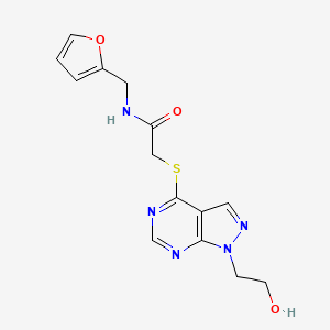 molecular formula C14H15N5O3S B7756131 N-(furan-2-ylmethyl)-2-((1-(2-hydroxyethyl)-1H-pyrazolo[3,4-d]pyrimidin-4-yl)thio)acetamide 