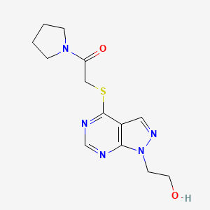 molecular formula C13H17N5O2S B7756139 2-[1-(2-Hydroxyethyl)pyrazolo[3,4-d]pyrimidin-4-yl]sulfanyl-1-pyrrolidin-1-ylethanone 