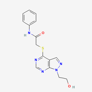 molecular formula C15H15N5O2S B7756147 2-[1-(2-hydroxyethyl)pyrazolo[3,4-d]pyrimidin-4-yl]sulfanyl-N-phenylacetamide 