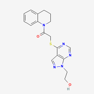molecular formula C18H19N5O2S B7756152 1-(3,4-dihydroquinolin-1(2H)-yl)-2-((1-(2-hydroxyethyl)-1H-pyrazolo[3,4-d]pyrimidin-4-yl)thio)ethanone 