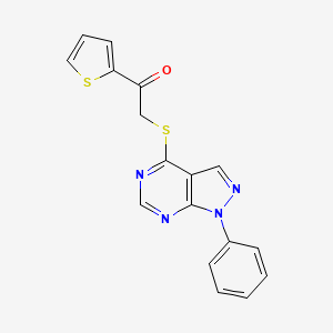 molecular formula C17H12N4OS2 B7756165 2-((1-phenyl-1H-pyrazolo[3,4-d]pyrimidin-4-yl)thio)-1-(thiophen-2-yl)ethanone 