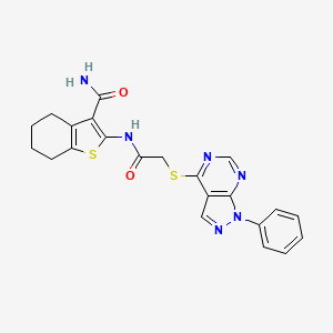 molecular formula C22H20N6O2S2 B7756200 2-[[2-(1-Phenylpyrazolo[3,4-d]pyrimidin-4-yl)sulfanylacetyl]amino]-4,5,6,7-tetrahydro-1-benzothiophene-3-carboxamide 