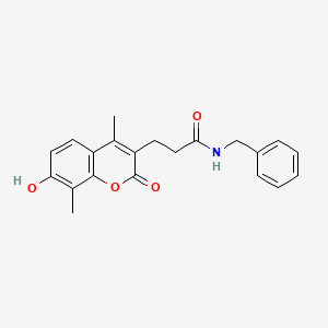 molecular formula C21H21NO4 B7756281 N-benzyl-3-(7-hydroxy-4,8-dimethyl-2-oxo-2H-chromen-3-yl)propanamide 