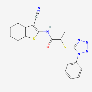 molecular formula C19H18N6OS2 B7756319 N-(3-cyano-4,5,6,7-tetrahydro-1-benzothiophen-2-yl)-2-[(1-phenyl-1H-tetrazol-5-yl)sulfanyl]propanamide 