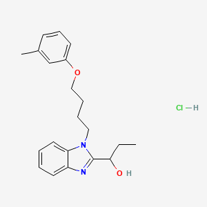 molecular formula C21H27ClN2O2 B7756375 1-[1-[4-(3-Methylphenoxy)butyl]benzimidazol-2-yl]propan-1-ol;hydrochloride 
