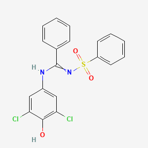molecular formula C19H14Cl2N2O3S B7756462 N'-(benzenesulfonyl)-N-(3,5-dichloro-4-hydroxyphenyl)benzenecarboximidamide 
