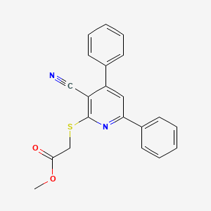 molecular formula C21H16N2O2S B7756508 (3-Cyano-4,6-diphenyl-pyridin-2-ylsulfanyl)-acetic acid methyl ester 
