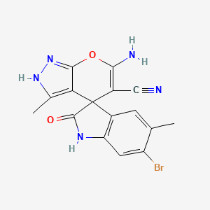 molecular formula C16H12BrN5O2 B7756528 6'-amino-6-bromo-3',5-dimethyl-2-oxo-1,2-dihydro-1'H-spiro[indole-3,4'-pyrano[2,3-c]pyrazole]-5'-carbonitrile 