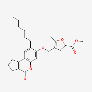 molecular formula C26H30O6 B7756584 Methyl 4-{[(8-hexyl-4-oxo-1,2,3,4-tetrahydrocyclopenta[c]chromen-7-yl)oxy]methyl}-5-methyl-2-furoate 