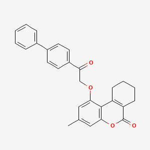 molecular formula C28H24O4 B7756596 1-[2-(4-biphenylyl)-2-oxoethoxy]-3-methyl-7,8,9,10-tetrahydro-6H-benzo[c]chromen-6-one 