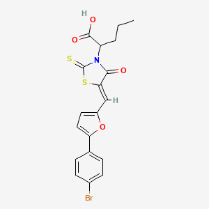 molecular formula C19H16BrNO4S2 B7756628 2-((5Z)-5-{[5-(4-bromophenyl)-2-furyl]methylene}-4-oxo-2-thioxo-1,3-thiazolidin-3-yl)pentanoic acid 