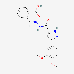 molecular formula C20H18N4O5 B7756643 2-[(E)-({[3-(3,4-dimethoxyphenyl)-1H-pyrazol-5-yl]carbonyl}hydrazono)methyl]benzoic acid 