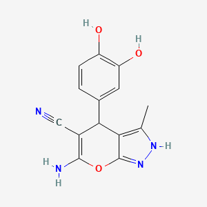 molecular formula C14H12N4O3 B7756660 6-氨基-4-(3,4-二羟基苯基)-3-甲基-1,4-二氢吡喃并[2,3-c]吡唑-5-腈 