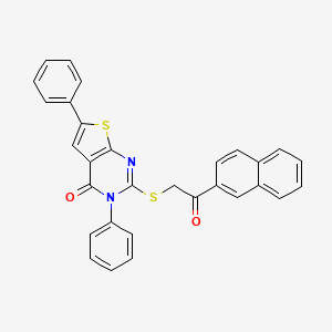 molecular formula C30H20N2O2S2 B7756857 2-(2-Naphthalen-2-yl-2-oxoethyl)sulfanyl-3,6-diphenylthieno[2,3-d]pyrimidin-4-one 