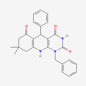 molecular formula C26H25N3O3 B7756922 1-benzyl-8,8-dimethyl-5-phenyl-5,8,9,10-tetrahydropyrimido[4,5-b]quinoline-2,4,6(1H,3H,7H)-trione 