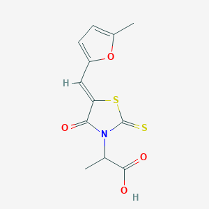 molecular formula C12H11NO4S2 B7756942 2-{(5Z)-5-[(5-methylfuran-2-yl)methylidene]-4-oxo-2-thioxo-1,3-thiazolidin-3-yl}propanoic acid 