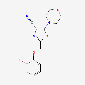 molecular formula C15H14FN3O3 B7757031 2-[(2-Fluorophenoxy)methyl]-5-(morpholin-4-yl)-1,3-oxazole-4-carbonitrile 