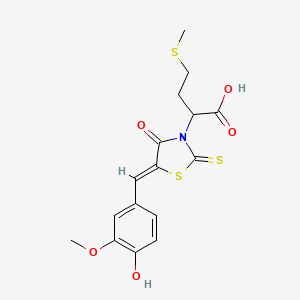 molecular formula C16H17NO5S3 B7757047 2-[(5Z)-5-(4-hydroxy-3-methoxybenzylidene)-4-oxo-2-thioxo-1,3-thiazolidin-3-yl]-4-(methylsulfanyl)butanoic acid 