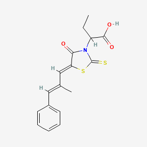 molecular formula C17H17NO3S2 B7757192 2-[(5Z)-5-[(E)-2-methyl-3-phenylprop-2-enylidene]-4-oxo-2-sulfanylidene-1,3-thiazolidin-3-yl]butanoic acid 