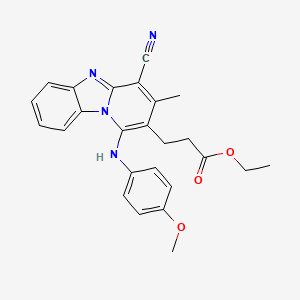 molecular formula C25H24N4O3 B7757238 Ethyl 3-{4-cyano-1-[(4-methoxyphenyl)amino]-3-methylpyrido[1,2-a]benzimidazol-2-yl}propanoate 